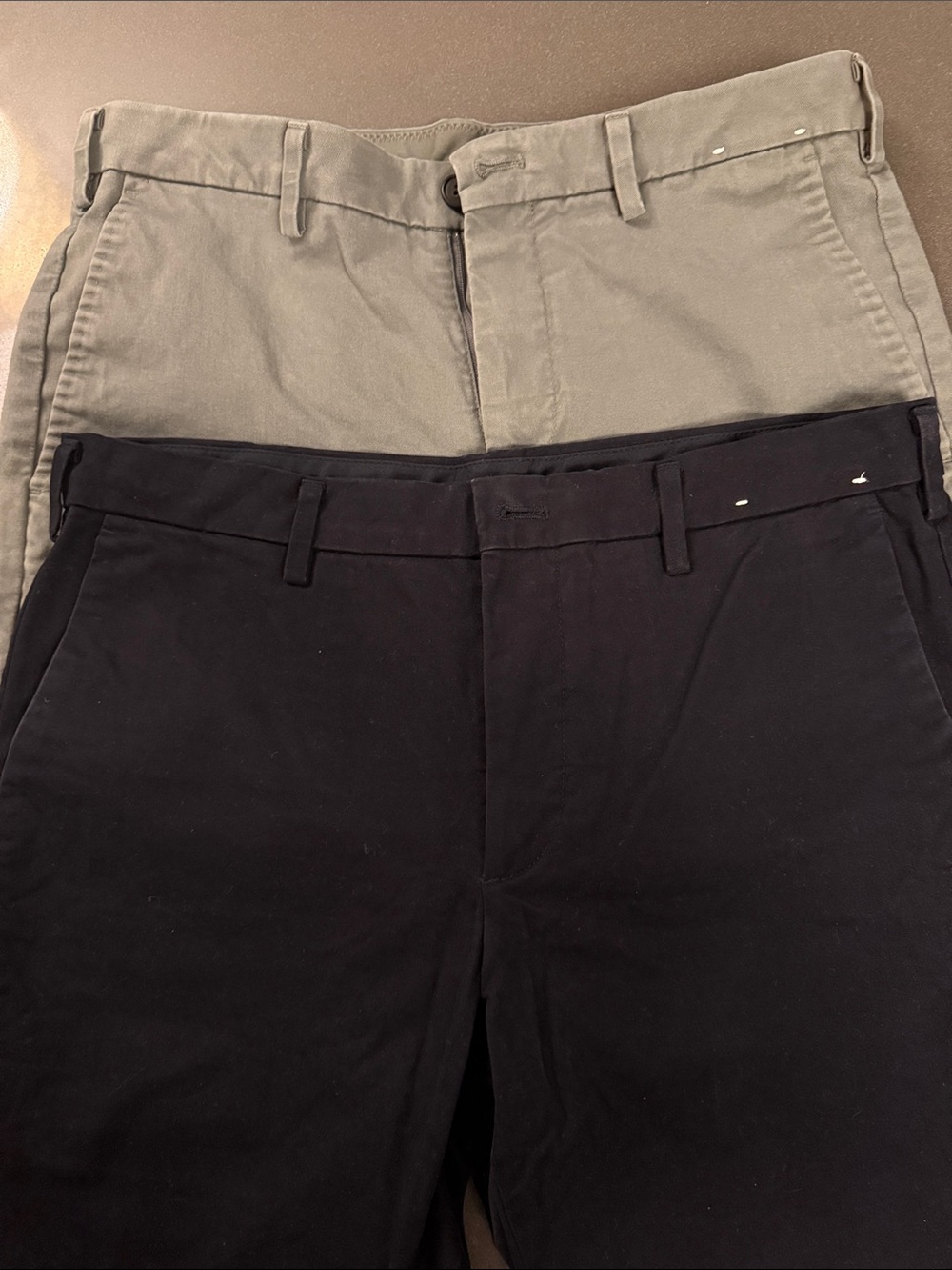2 Men's Chino Pants - Black and Olive - Uniqlo.  31 waist.  32 length.